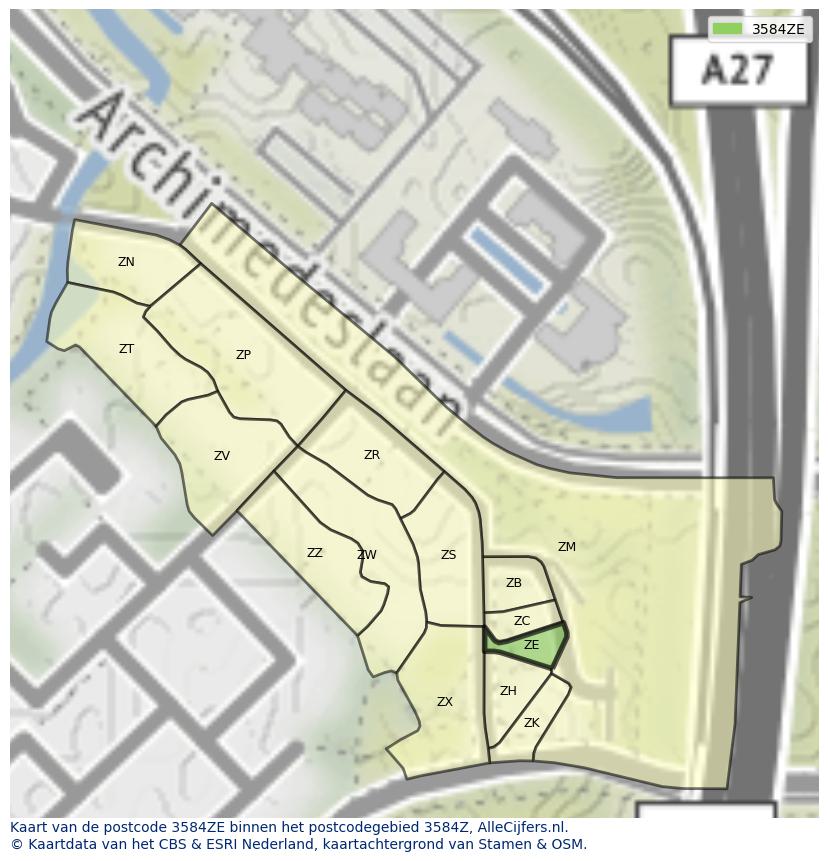 Afbeelding van het postcodegebied 3584 ZE op de kaart.