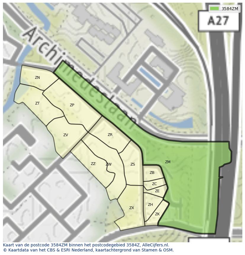 Afbeelding van het postcodegebied 3584 ZM op de kaart.