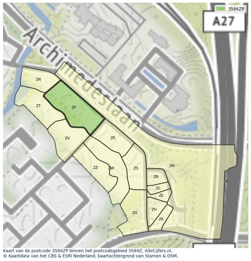 Afbeelding van het postcodegebied 3584 ZP op de kaart.