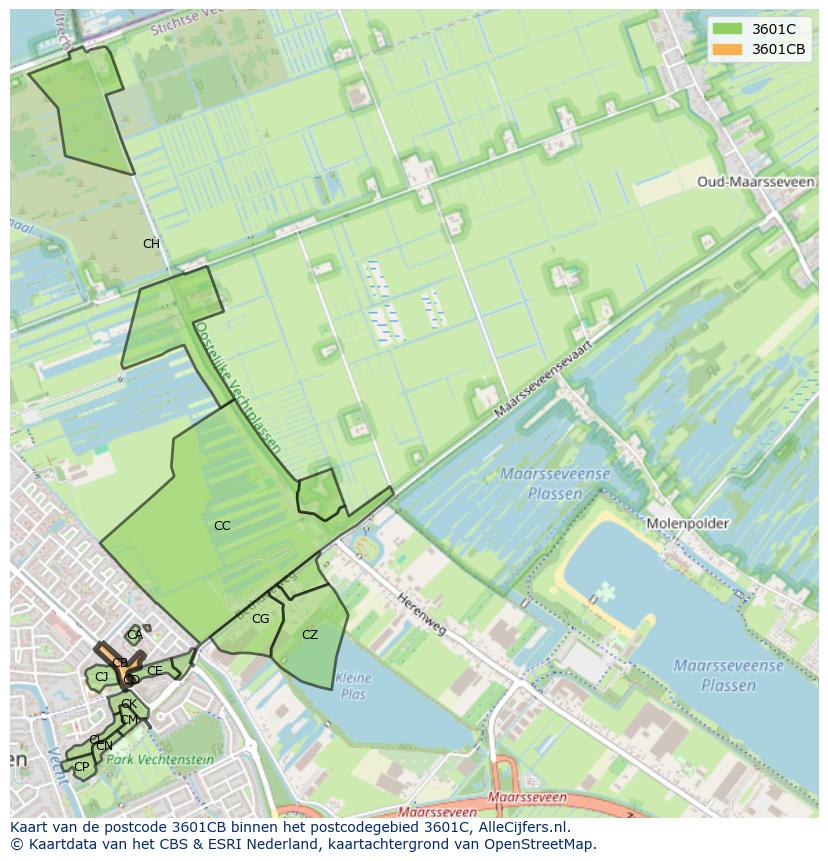 Afbeelding van het postcodegebied 3601 CB op de kaart.