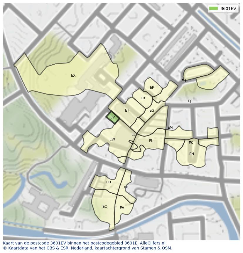 Afbeelding van het postcodegebied 3601 EV op de kaart.