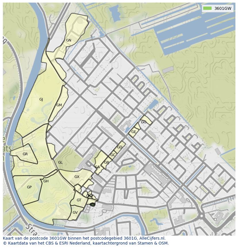 Afbeelding van het postcodegebied 3601 GW op de kaart.