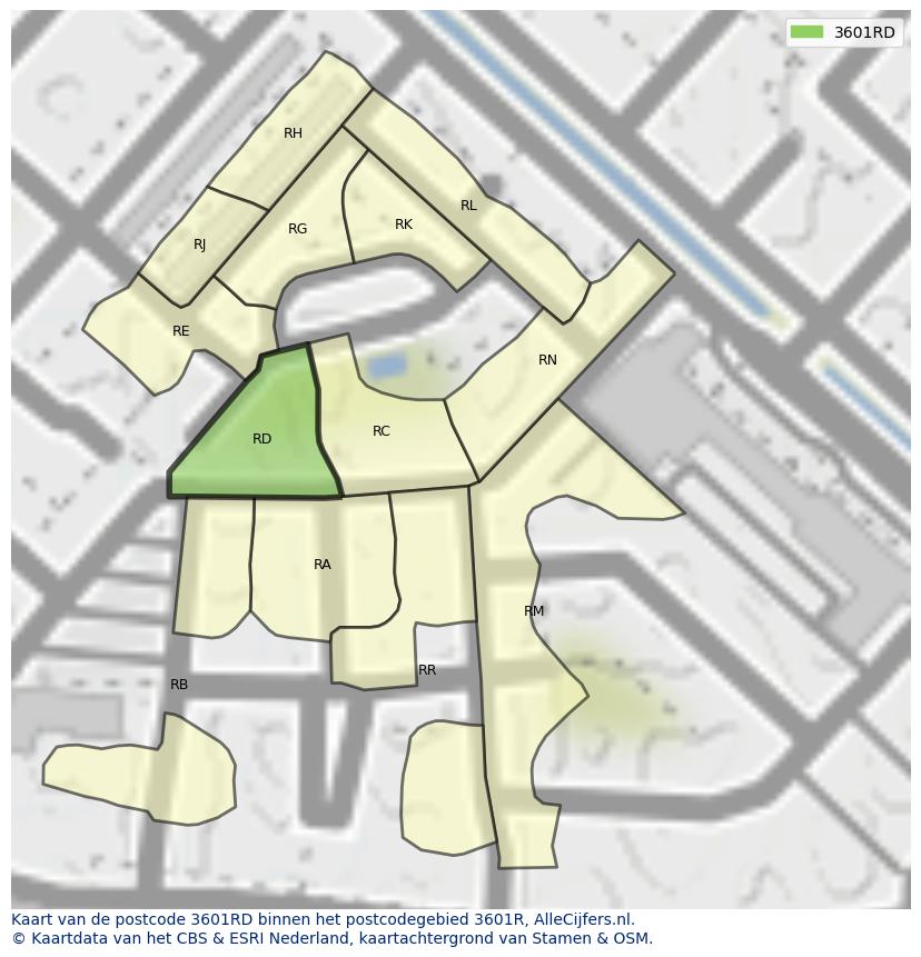 Afbeelding van het postcodegebied 3601 RD op de kaart.