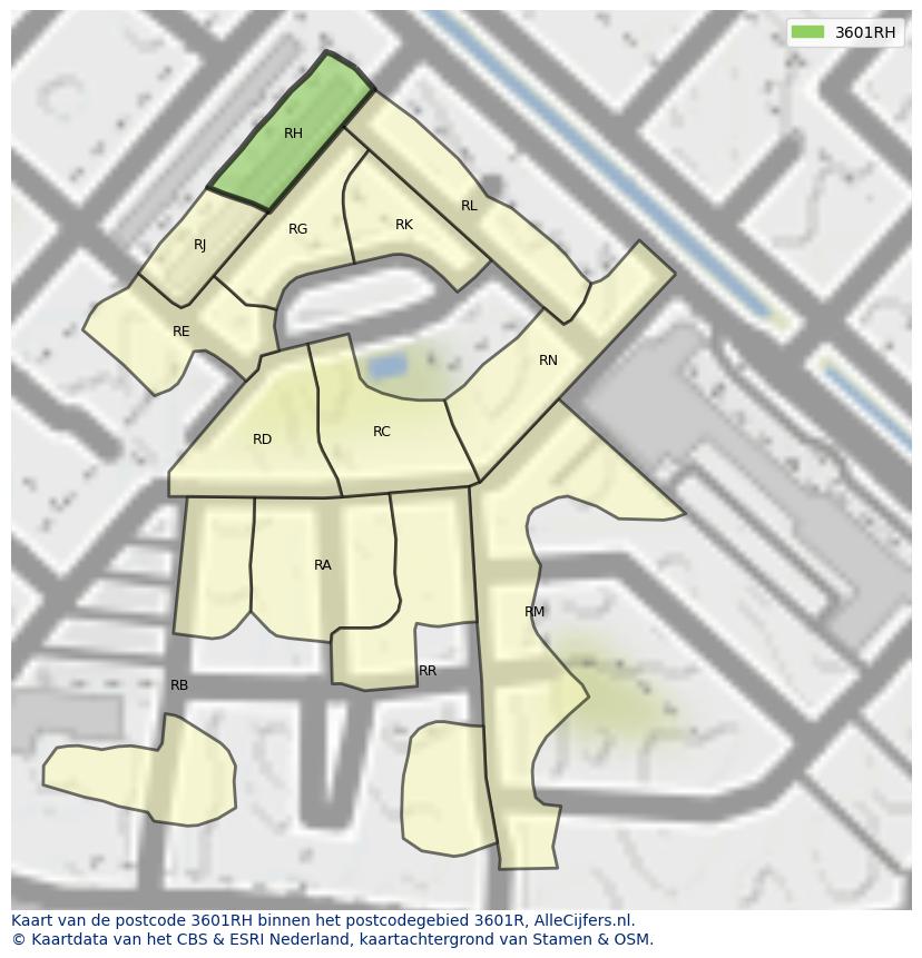 Afbeelding van het postcodegebied 3601 RH op de kaart.