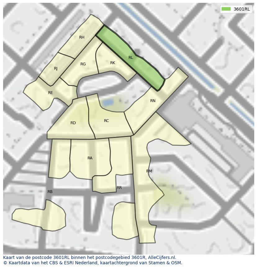 Afbeelding van het postcodegebied 3601 RL op de kaart.