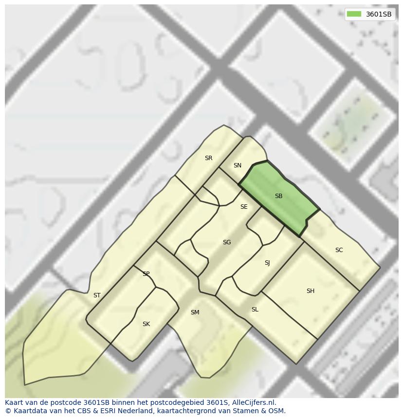 Afbeelding van het postcodegebied 3601 SB op de kaart.