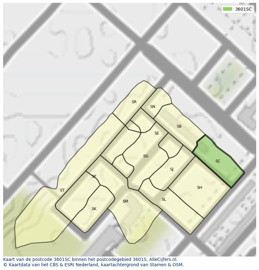 Afbeelding van het postcodegebied 3601 SC op de kaart.