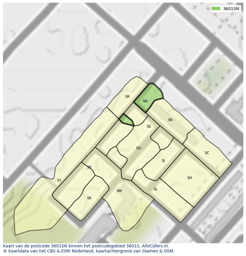 Afbeelding van het postcodegebied 3601 SN op de kaart.