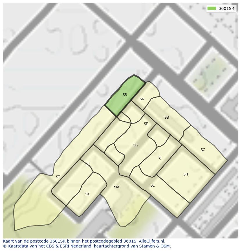 Afbeelding van het postcodegebied 3601 SR op de kaart.