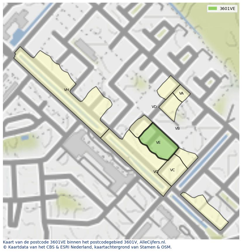 Afbeelding van het postcodegebied 3601 VE op de kaart.