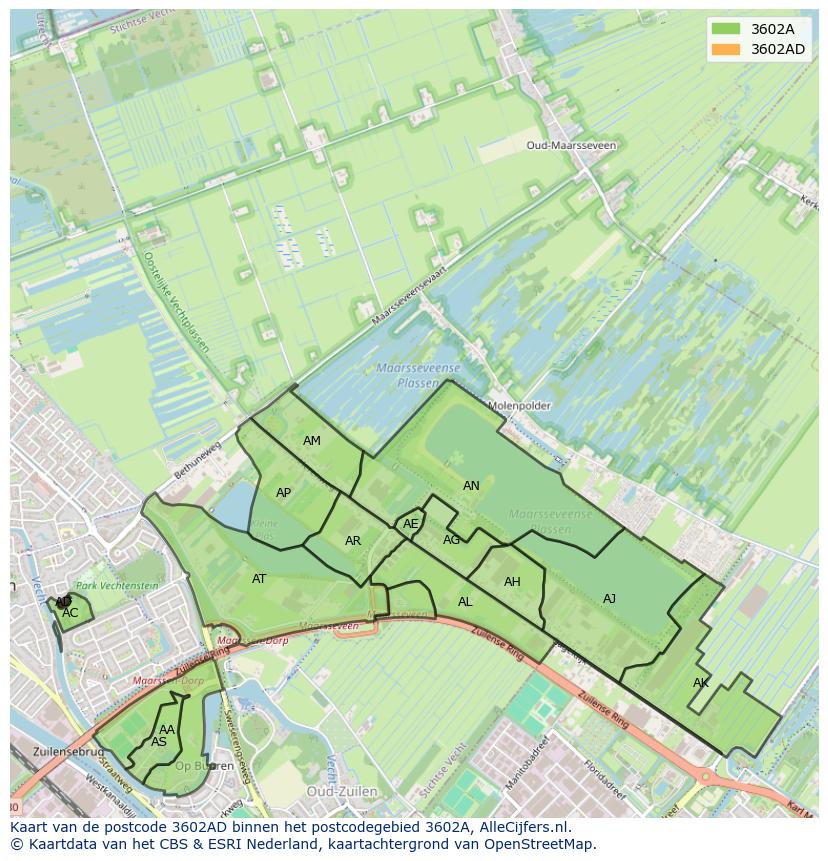 Afbeelding van het postcodegebied 3602 AD op de kaart.