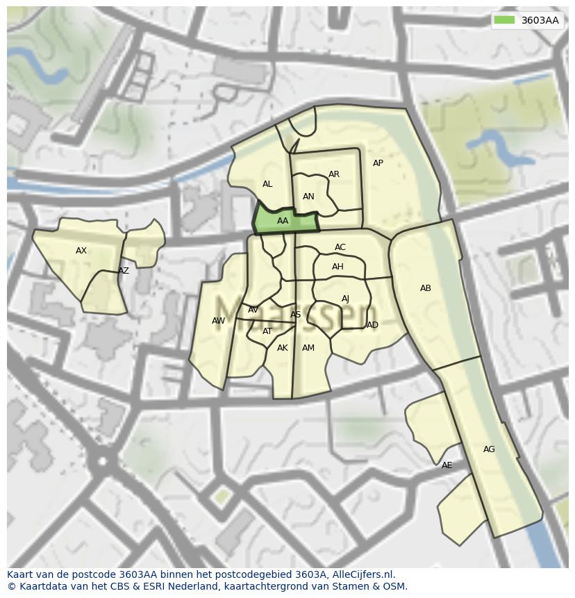 Afbeelding van het postcodegebied 3603 AA op de kaart.