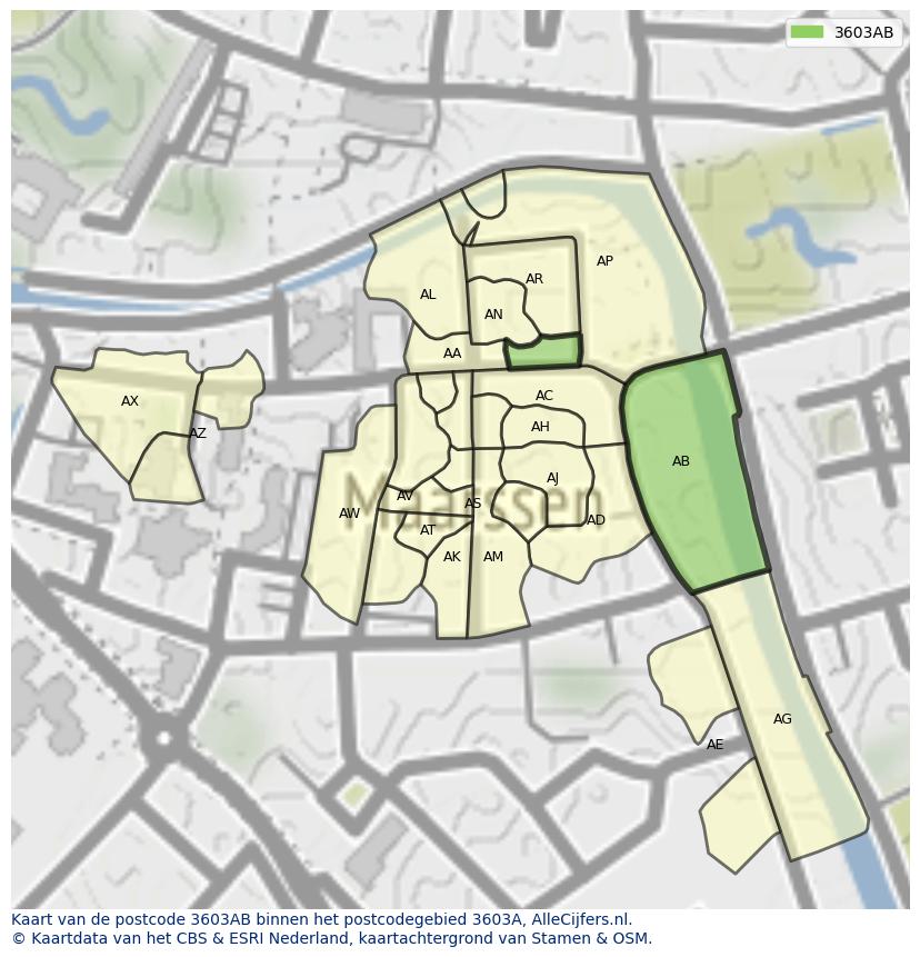 Afbeelding van het postcodegebied 3603 AB op de kaart.