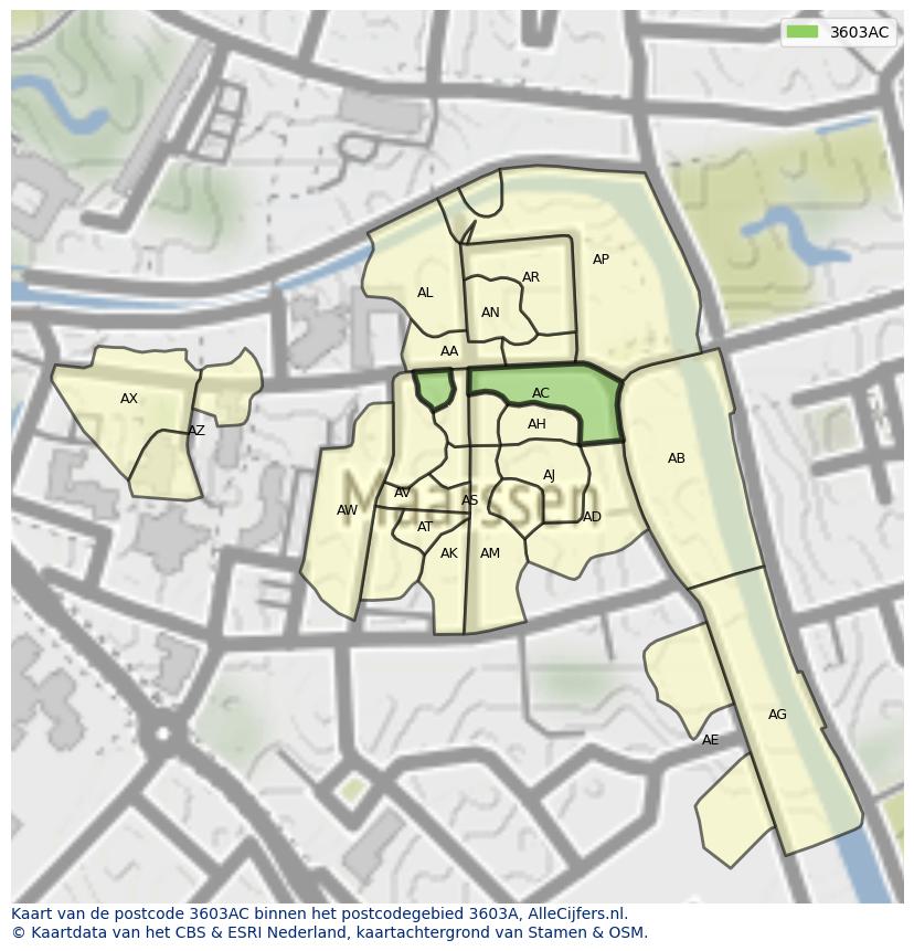 Afbeelding van het postcodegebied 3603 AC op de kaart.