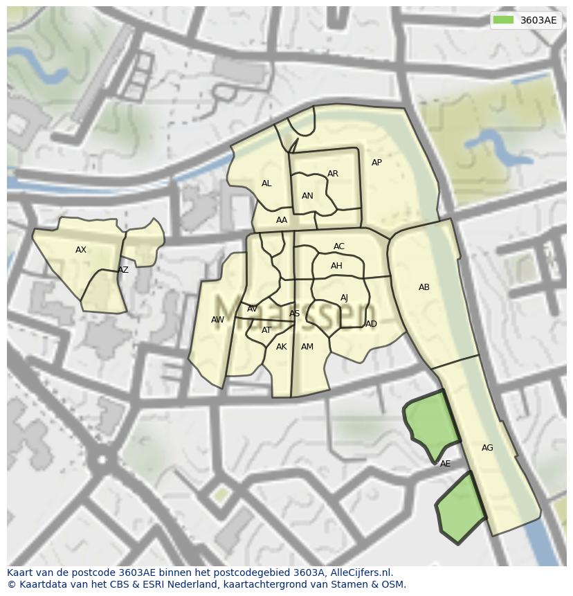 Afbeelding van het postcodegebied 3603 AE op de kaart.