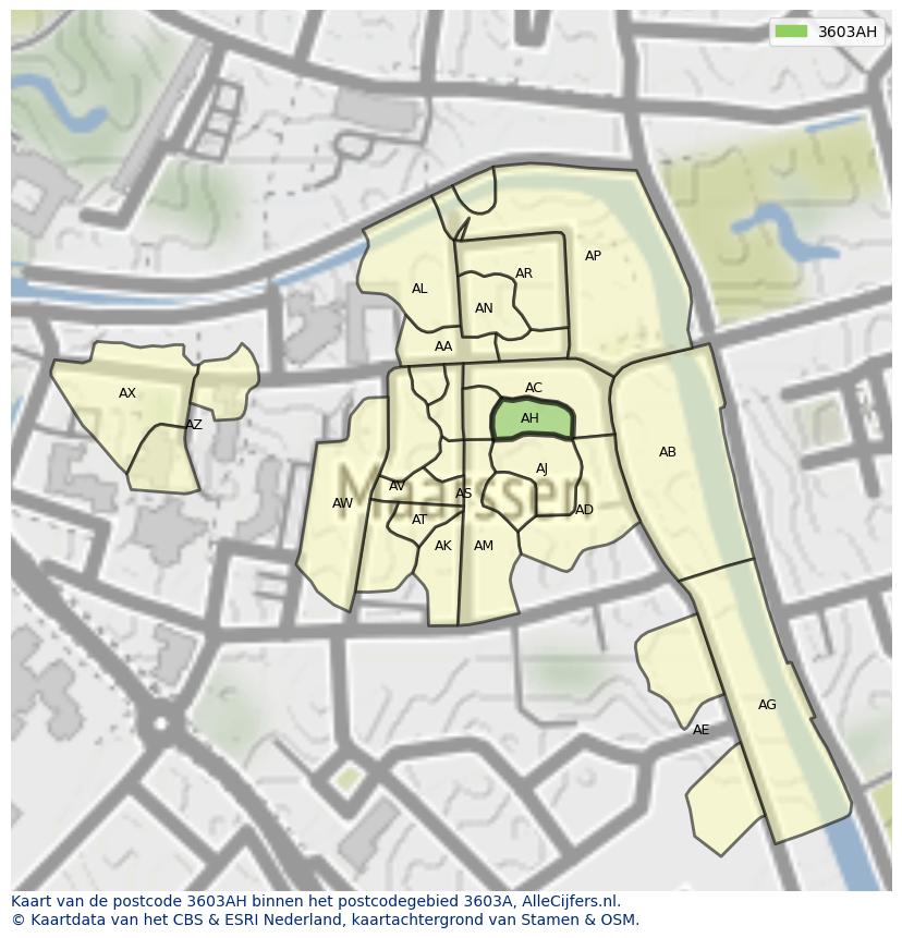 Afbeelding van het postcodegebied 3603 AH op de kaart.