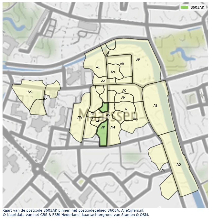 Afbeelding van het postcodegebied 3603 AK op de kaart.