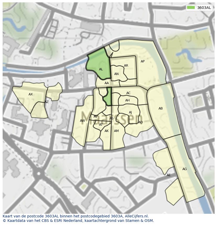 Afbeelding van het postcodegebied 3603 AL op de kaart.