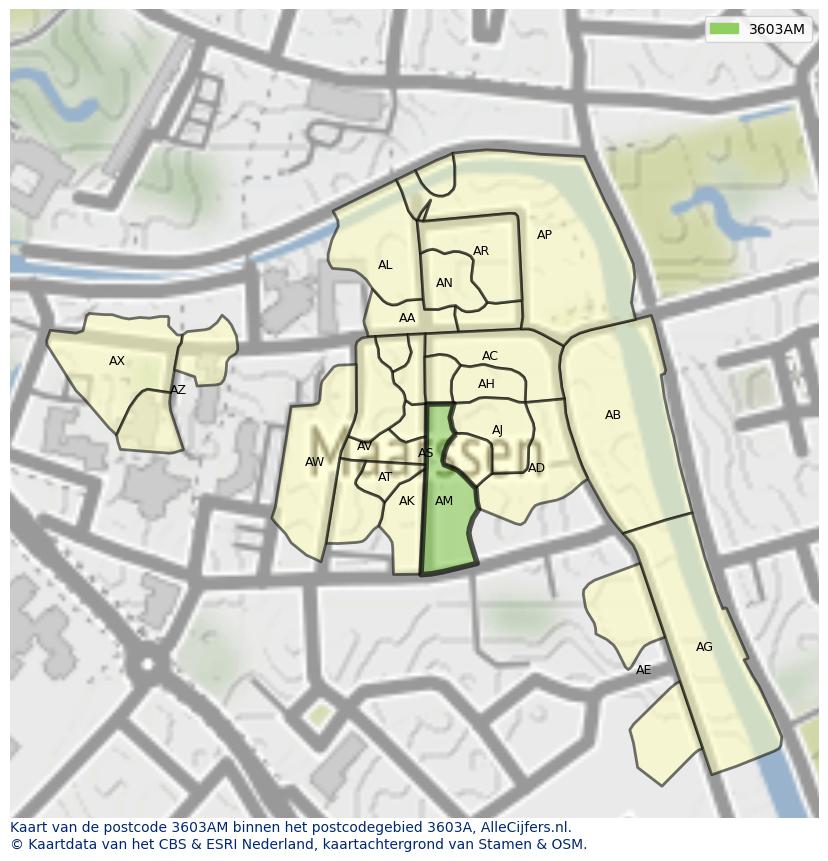 Afbeelding van het postcodegebied 3603 AM op de kaart.