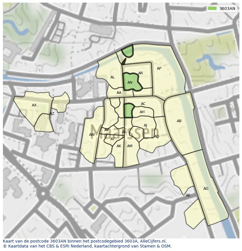 Afbeelding van het postcodegebied 3603 AN op de kaart.