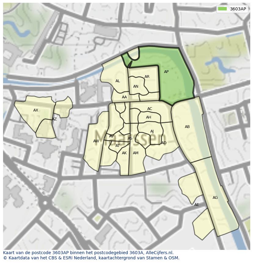 Afbeelding van het postcodegebied 3603 AP op de kaart.