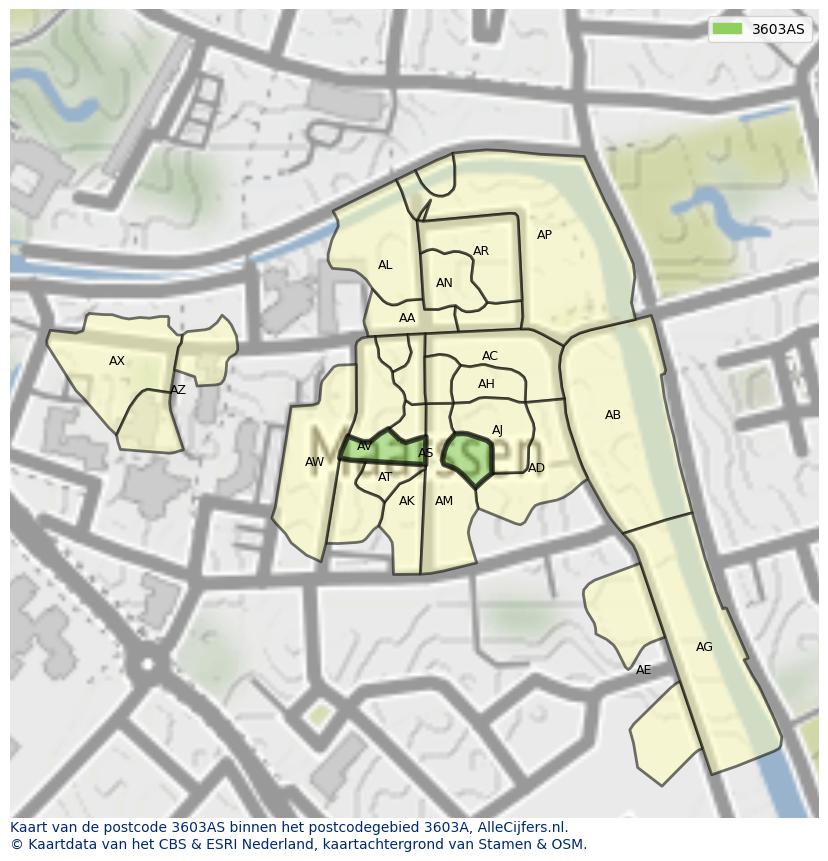 Afbeelding van het postcodegebied 3603 AS op de kaart.