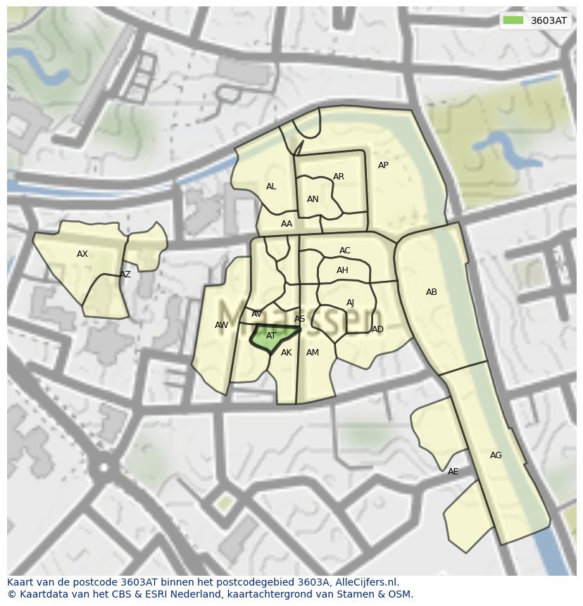 Afbeelding van het postcodegebied 3603 AT op de kaart.