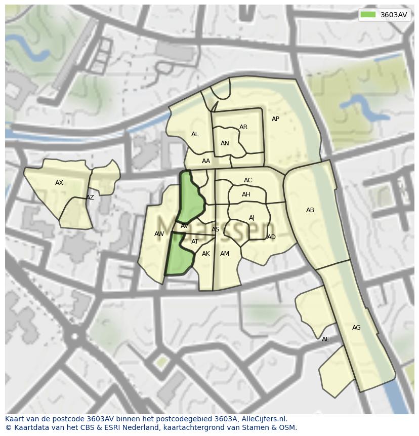 Afbeelding van het postcodegebied 3603 AV op de kaart.