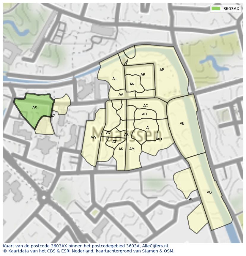 Afbeelding van het postcodegebied 3603 AX op de kaart.