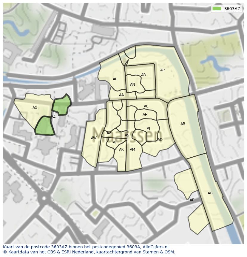 Afbeelding van het postcodegebied 3603 AZ op de kaart.