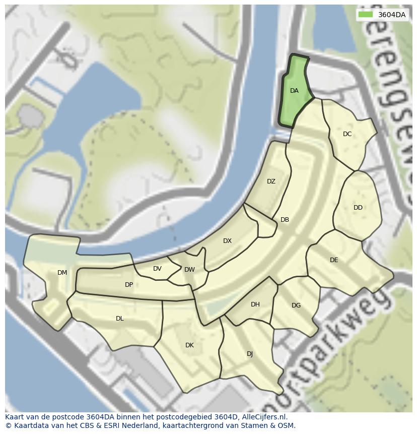 Afbeelding van het postcodegebied 3604 DA op de kaart.