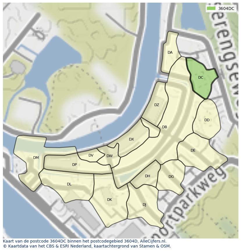 Afbeelding van het postcodegebied 3604 DC op de kaart.