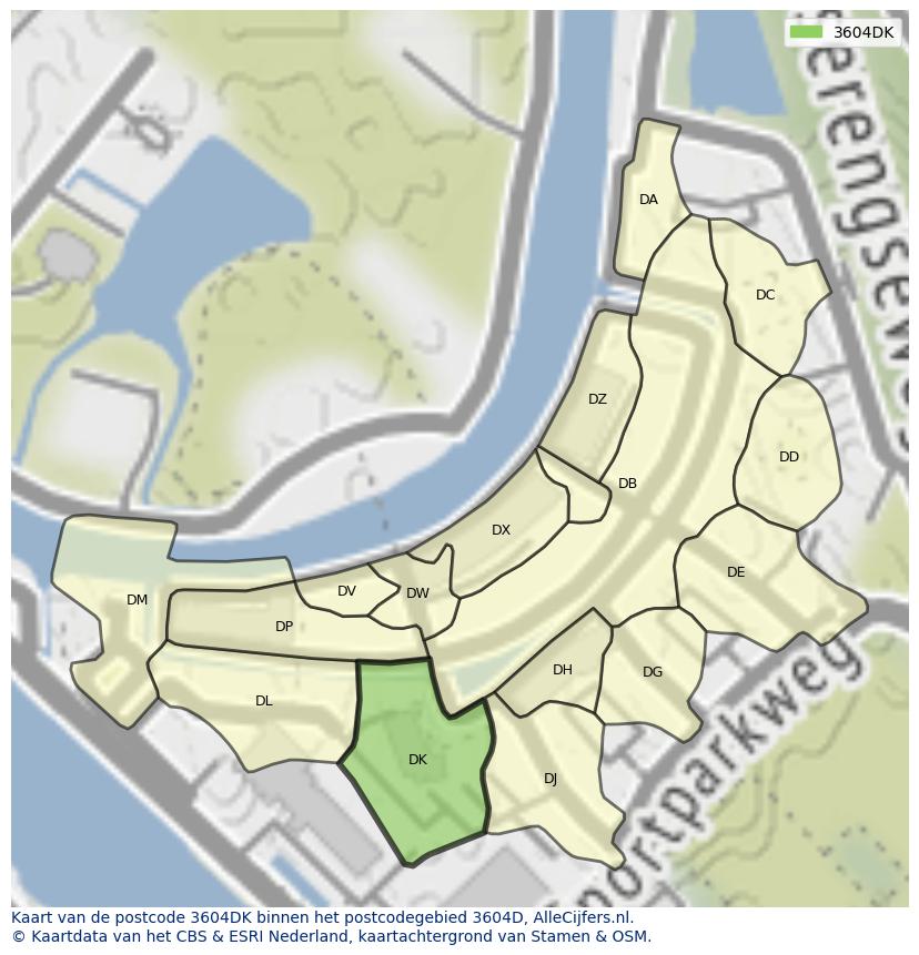 Afbeelding van het postcodegebied 3604 DK op de kaart.