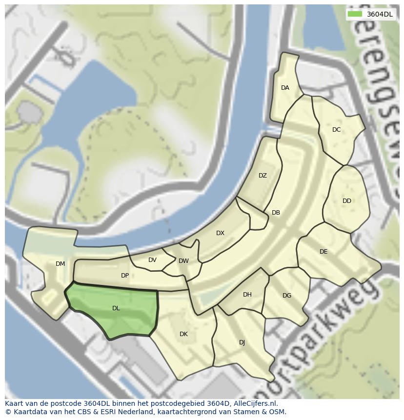 Afbeelding van het postcodegebied 3604 DL op de kaart.