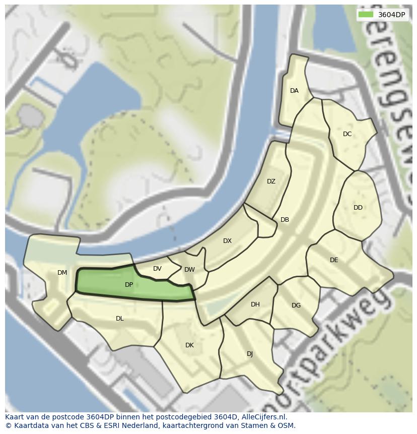 Afbeelding van het postcodegebied 3604 DP op de kaart.