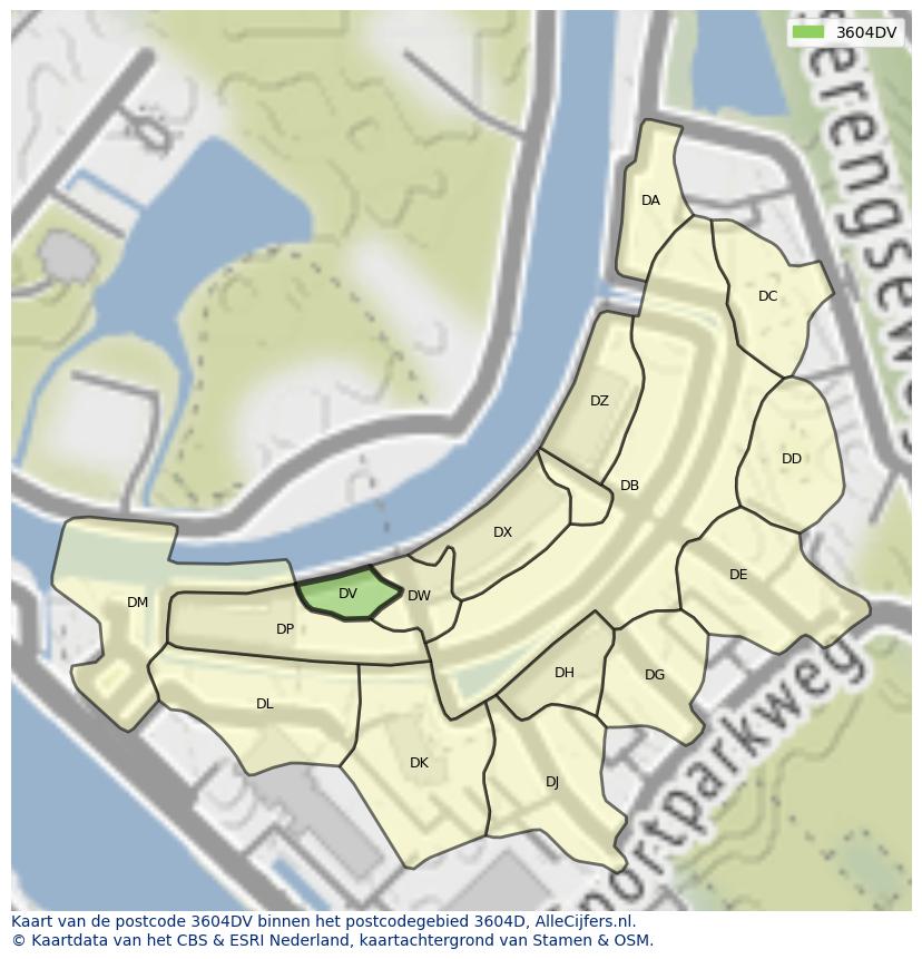 Afbeelding van het postcodegebied 3604 DV op de kaart.