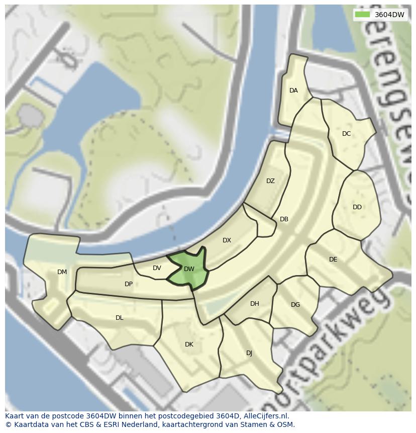 Afbeelding van het postcodegebied 3604 DW op de kaart.