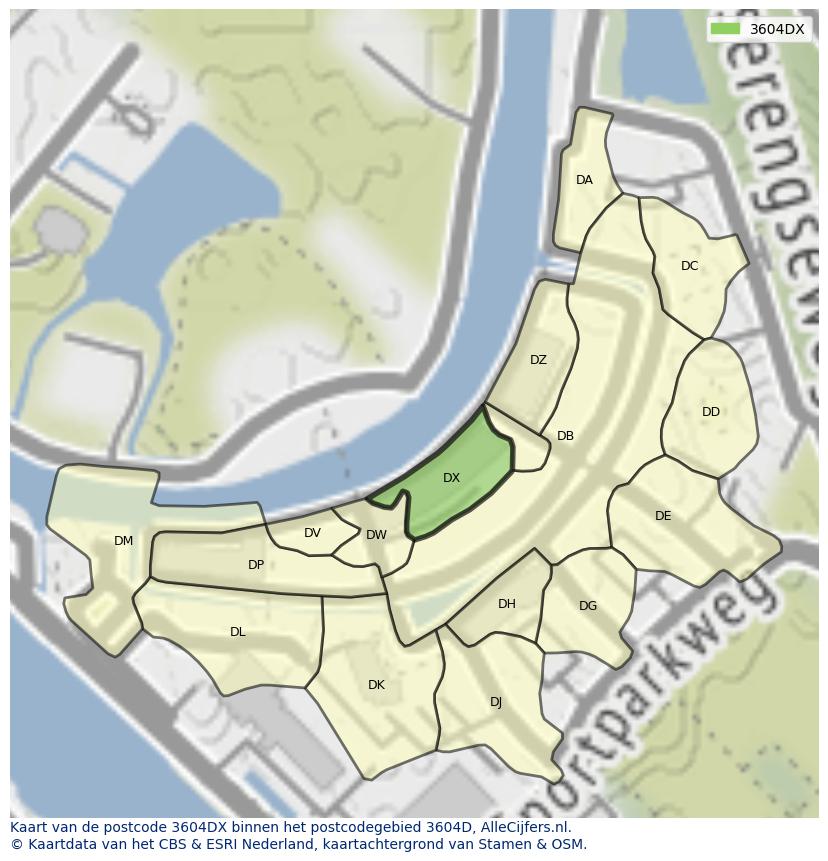 Afbeelding van het postcodegebied 3604 DX op de kaart.