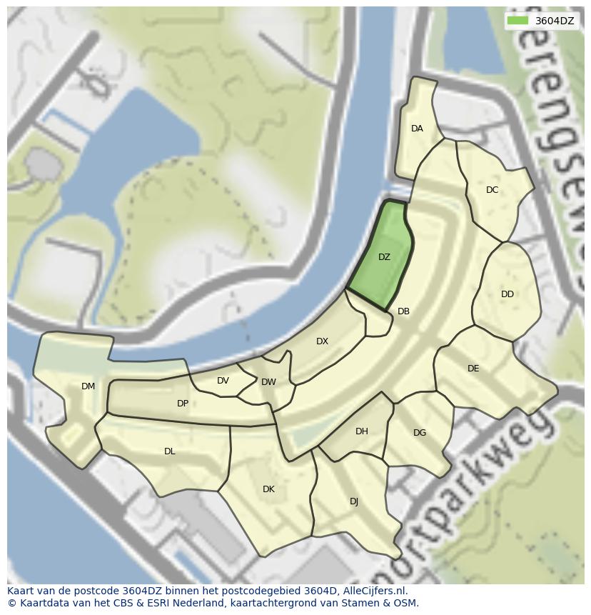 Afbeelding van het postcodegebied 3604 DZ op de kaart.
