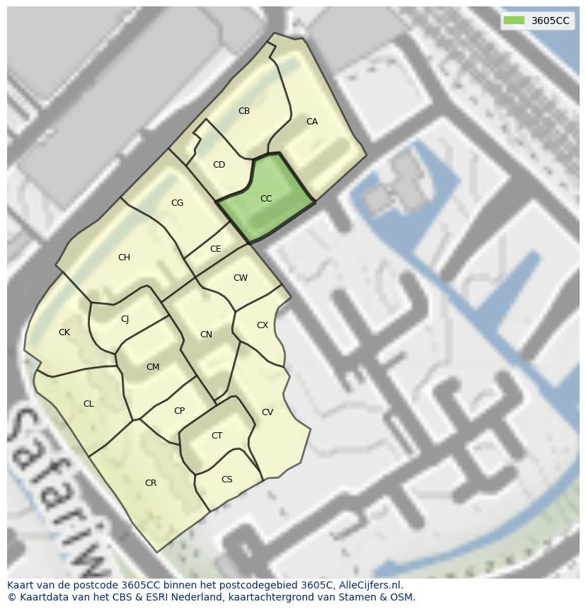 Afbeelding van het postcodegebied 3605 CC op de kaart.