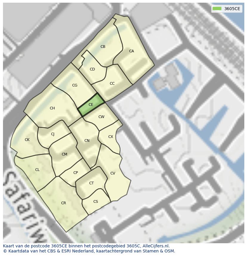 Afbeelding van het postcodegebied 3605 CE op de kaart.