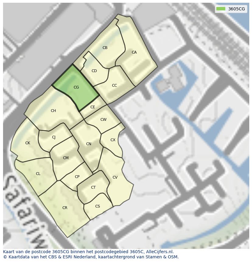 Afbeelding van het postcodegebied 3605 CG op de kaart.