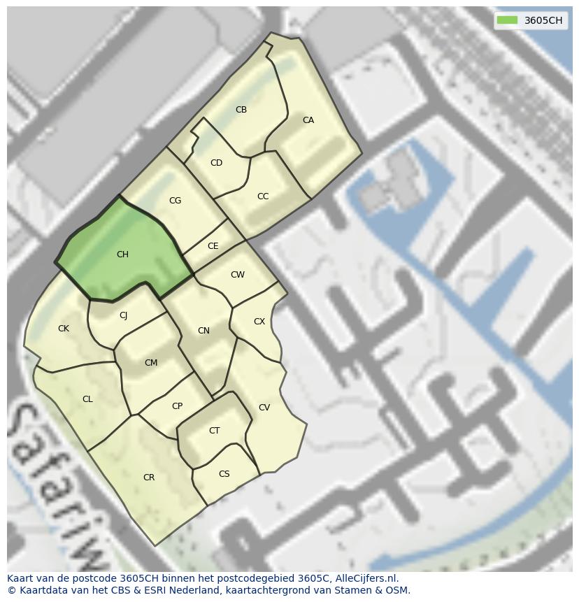Afbeelding van het postcodegebied 3605 CH op de kaart.