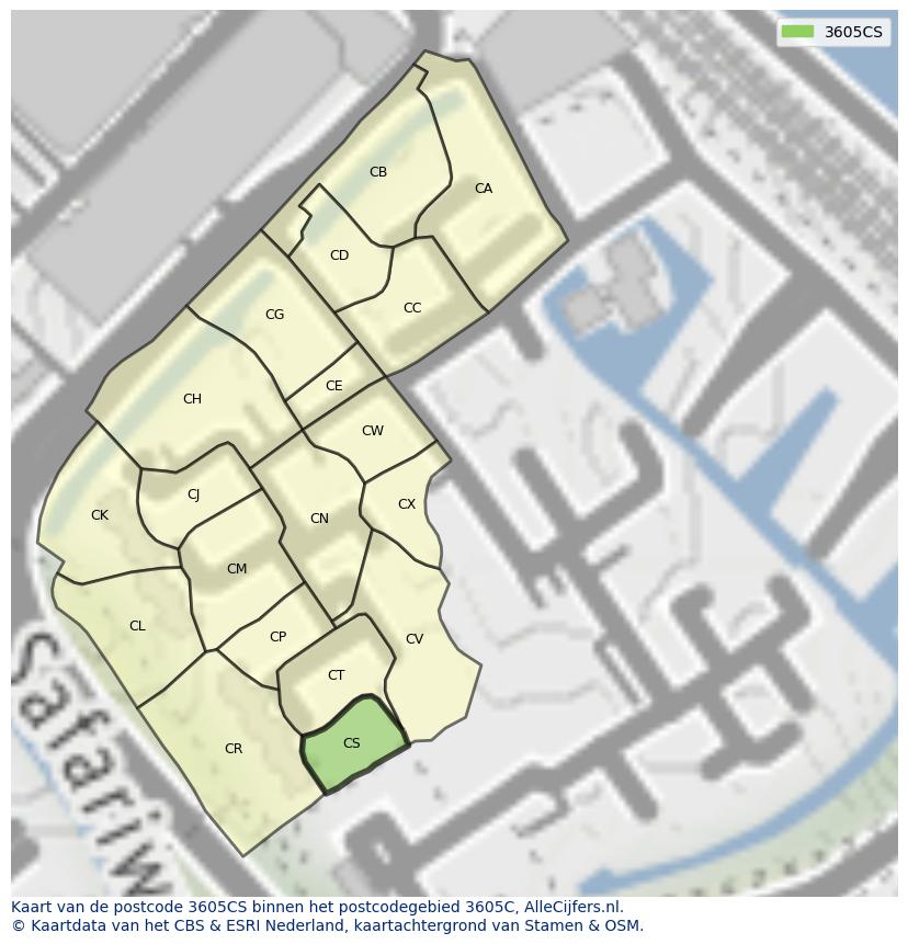 Afbeelding van het postcodegebied 3605 CS op de kaart.