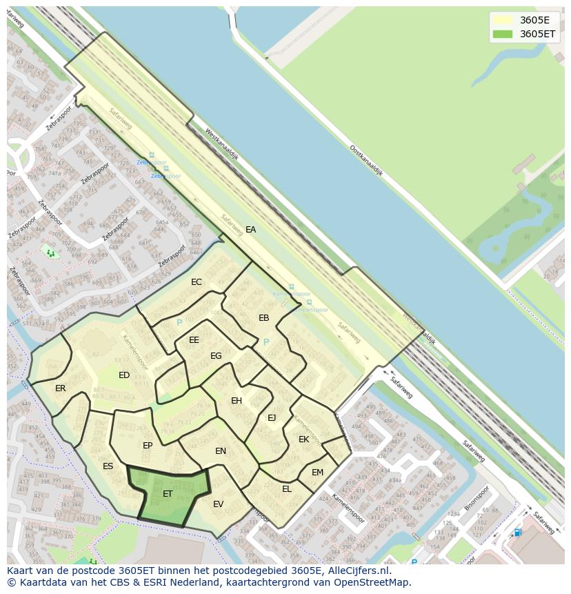 Afbeelding van het postcodegebied 3605 ET op de kaart.