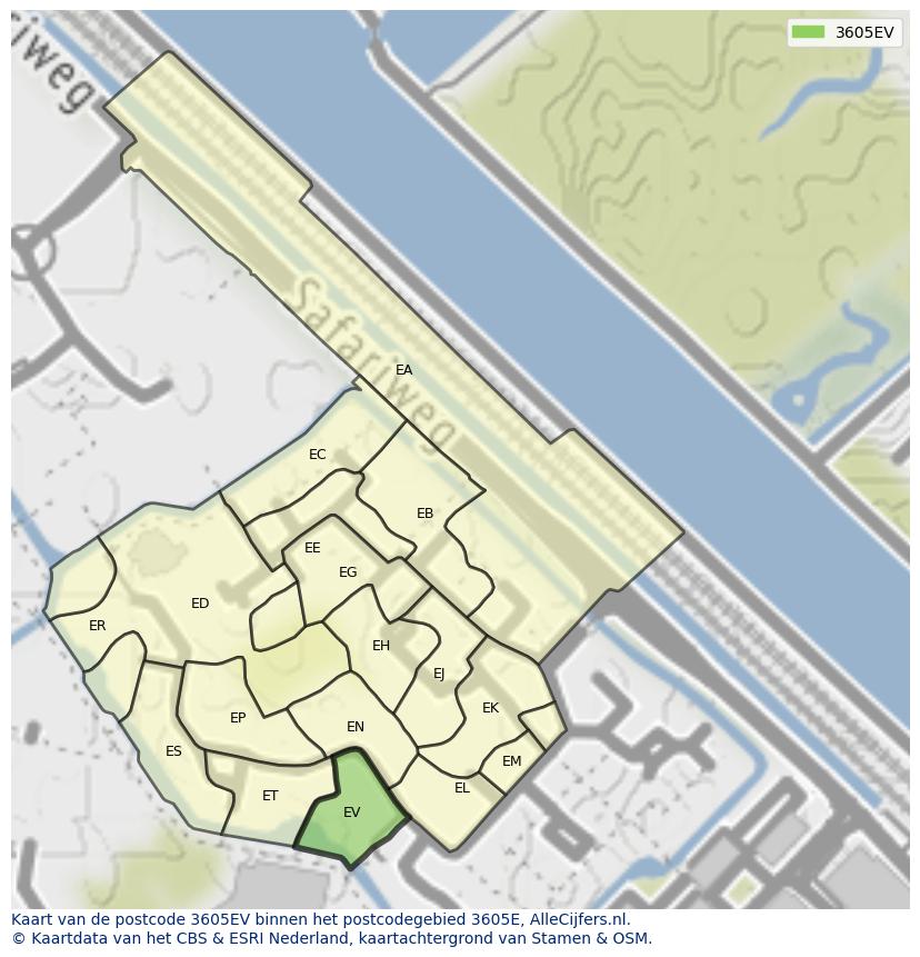 Afbeelding van het postcodegebied 3605 EV op de kaart.