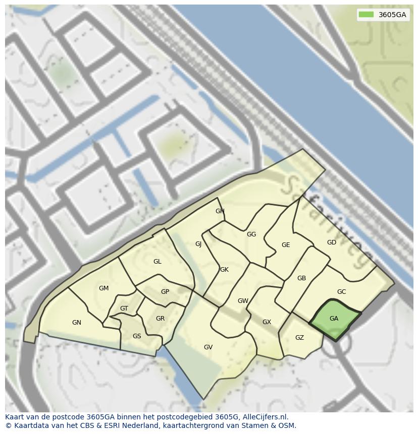 Afbeelding van het postcodegebied 3605 GA op de kaart.