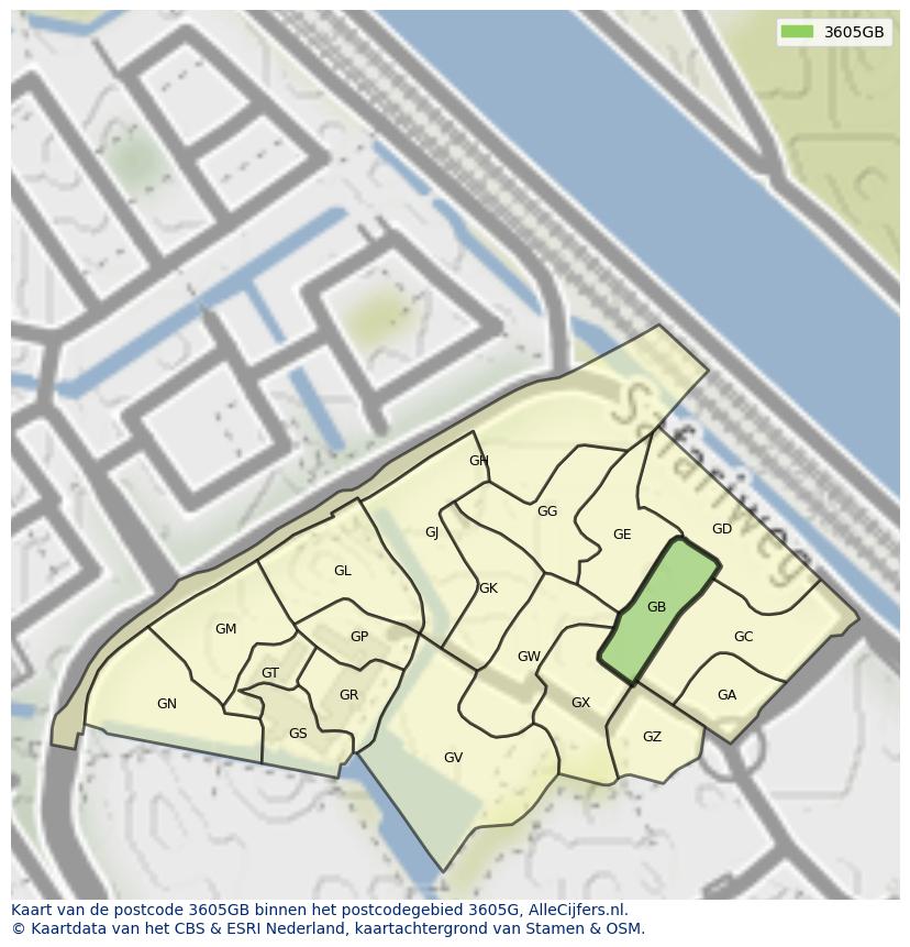 Afbeelding van het postcodegebied 3605 GB op de kaart.