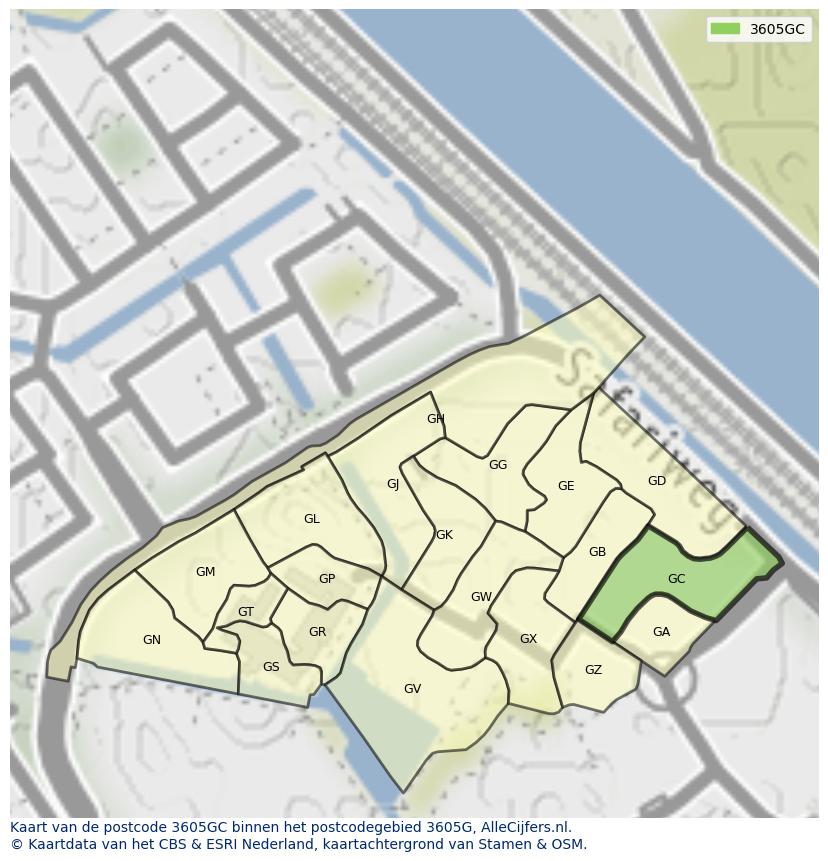 Afbeelding van het postcodegebied 3605 GC op de kaart.