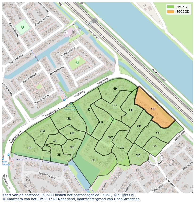 Afbeelding van het postcodegebied 3605 GD op de kaart.